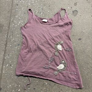 3530 Synergy Organic Cotton Embroidered Birds Tank Purple M